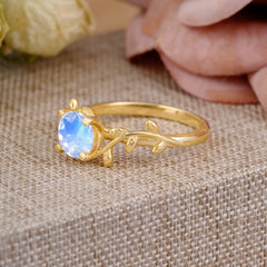 Nature-Inspired Classic 4-Prong Round Moonstone Engagement Ring