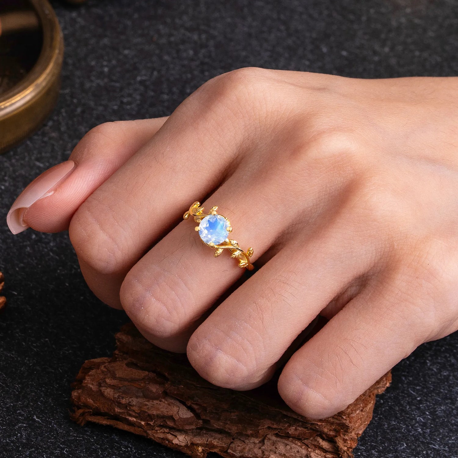 Nature-Inspired Classic 4-Prong Round Moonstone Engagement Ring