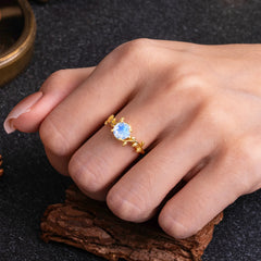 Nature-Inspired Classic 4-Prong Round Moonstone Engagement Ring