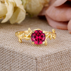 Nature-Inspired Classic 4-Prong Round Ruby Engagement Ring