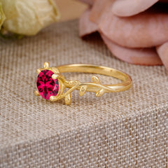 Nature-Inspired Classic 4-Prong Round Ruby Engagement Ring