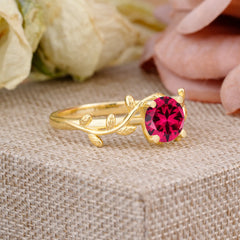 Nature-Inspired Classic 4-Prong Round Ruby Engagement Ring