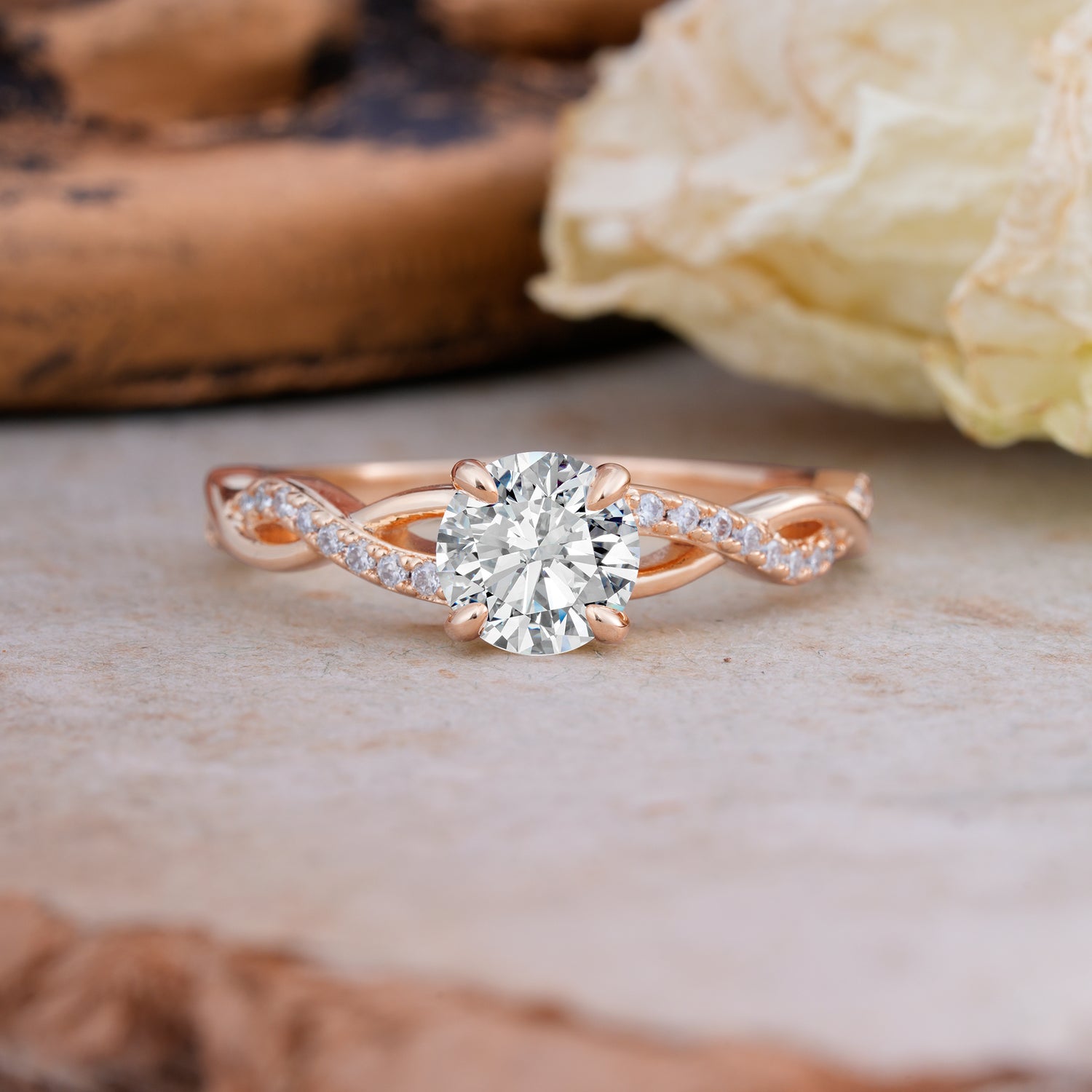 Twisted Vine Rose Gold Lab Diamond Engagement Ring with Round Cut