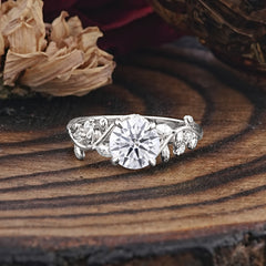Romantic Round Cut Nature-Inspired Leaf Lab Diamond Engagement Ring for Women