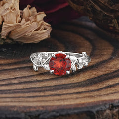 Romantic Round Cut Nature-Inspired Leaf Garnet Engagement Ring for Women