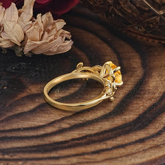 Romantic Round Cut Nature-Inspired Leaf Citrine Engagement Ring for Women