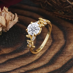 Romantic Round Cut Nature-Inspired Leaf Lab Diamond Engagement Ring for Women