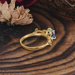 Romantic Round Cut Nature-Inspired Leaf Alexandrite Engagement Ring for Women