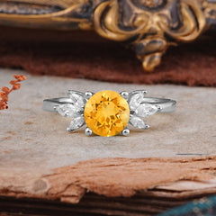 Elegant 6 Prong Round Cut Cluster Citrine Engagement Ring
