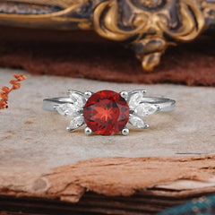 Elegant 6 Prong Round Cut Cluster Garnet Engagement Ring