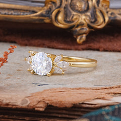Elegant 6 Prong Round Cut Cluster Moissanite Engagement Ring