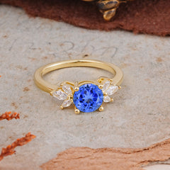 Elegant 6 Prong Round Cut Cluster Sapphire Engagement Ring
