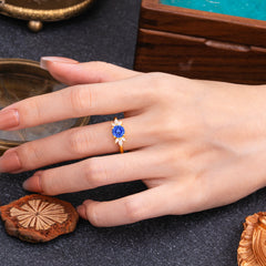 Elegant 6 Prong Round Cut Cluster Sapphire Engagement Ring