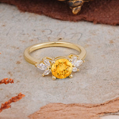 Elegant 6 Prong Round Cut Cluster Citrine Engagement Ring