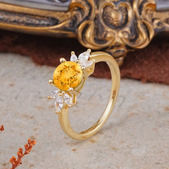 Elegant 6 Prong Round Cut Cluster Citrine Engagement Ring