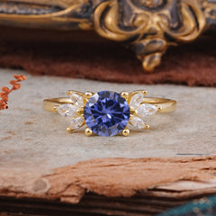 Elegant 6 Prong Round Cut Cluster Tanzanite Engagement Ring