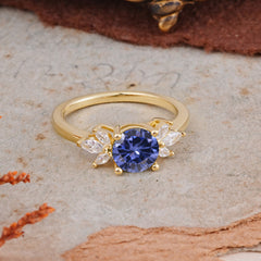 Elegant 6 Prong Round Cut Cluster Tanzanite Engagement Ring