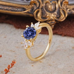 Elegant 6 Prong Round Cut Cluster Tanzanite Engagement Ring