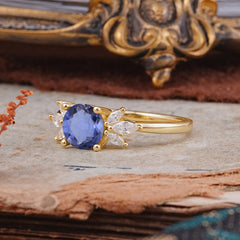 Elegant 6 Prong Round Cut Cluster Tanzanite Engagement Ring