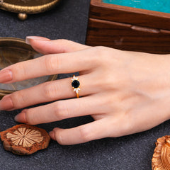 Elegant 6 Prong Round Cut Cluster Black Onyx Engagement Ring