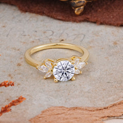 Elegant 6 Prong Round Cut Cluster Lab Diamond Engagement Ring