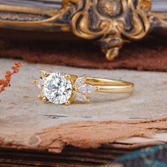 Elegant 6 Prong Round Cut Cluster Lab Diamond Engagement Ring