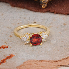 Elegant 6 Prong Round Cut Cluster Garnet Engagement Ring