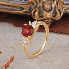 Elegant 6 Prong Round Cut Cluster Garnet Engagement Ring