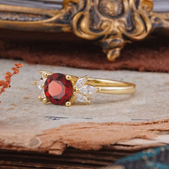 Elegant 6 Prong Round Cut Cluster Garnet Engagement Ring