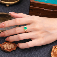 Elegant 6 Prong Round Cut Cluster Emerald Engagement Ring