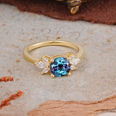 Elegant 6 Prong Round Cut Cluster Alexandrite Engagement Ring