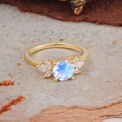 Elegant 6 Prong Round Cut Cluster Moonstone Engagement Ring