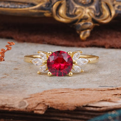 Elegant 6 Prong Round Cut Cluster Ruby Engagement Ring