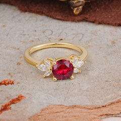 Elegant 6 Prong Round Cut Cluster Ruby Engagement Ring