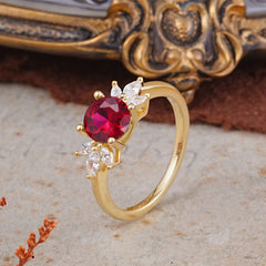 Elegant 6 Prong Round Cut Cluster Ruby Engagement Ring