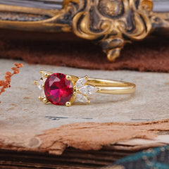 Elegant 6 Prong Round Cut Cluster Ruby Engagement Ring