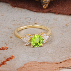 Elegant 6 Prong Round Cut Cluster Peridot Engagement Ring
