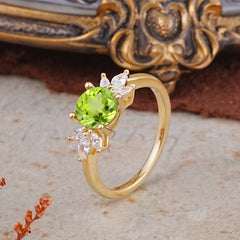 Elegant 6 Prong Round Cut Cluster Peridot Engagement Ring