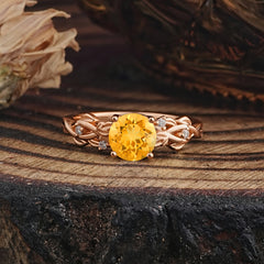 Vintage 4-Prong Round Cut Citrine Engagement Ring