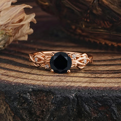 Vintage 4-Prong Round Cut Black Onyx Engagement Ring