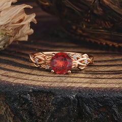 Vintage 4-Prong Round Cut Garnet Engagement Ring