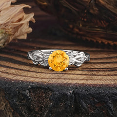 Vintage 4-Prong Round Cut Citrine Engagement Ring