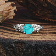 Vintage 4-Prong Round Cut Turquoise Engagement Ring