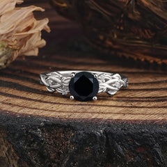 Vintage 4-Prong Round Cut Black Onyx Engagement Ring