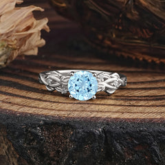 Vintage 4-Prong Round Cut Aquamarine Engagement Ring