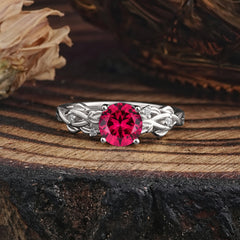 Vintage 4-Prong Round Cut Ruby Engagement Ring