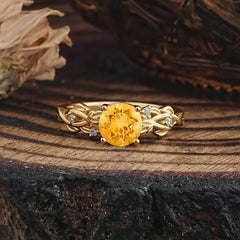 Vintage 4-Prong Round Cut Citrine Engagement Ring