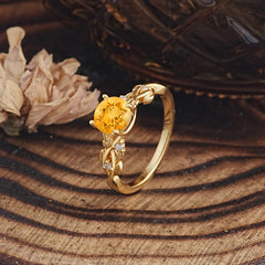 Vintage 4-Prong Round Cut Citrine Engagement Ring