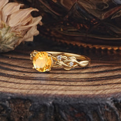 Vintage 4-Prong Round Cut Citrine Engagement Ring