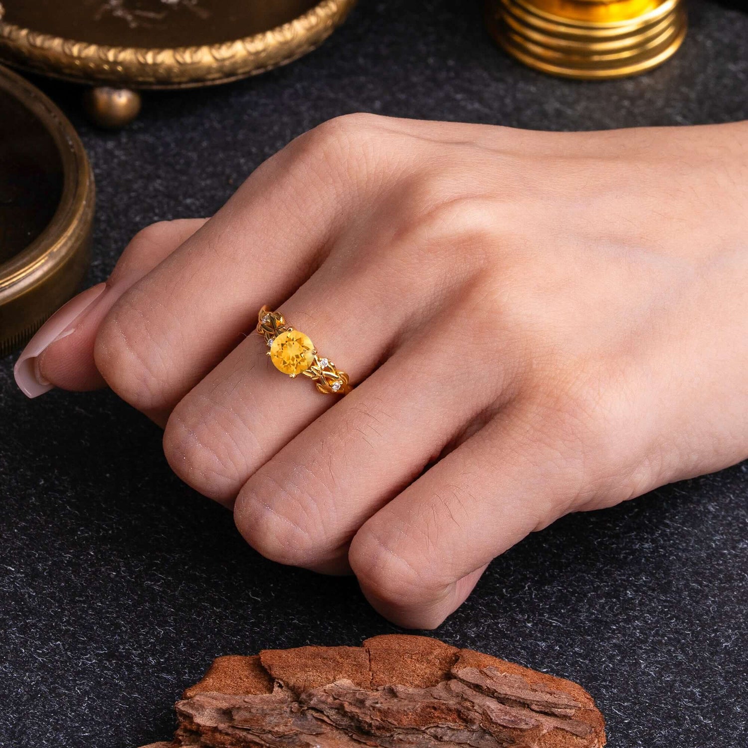 Vintage 4-Prong Round Cut Citrine Engagement Ring